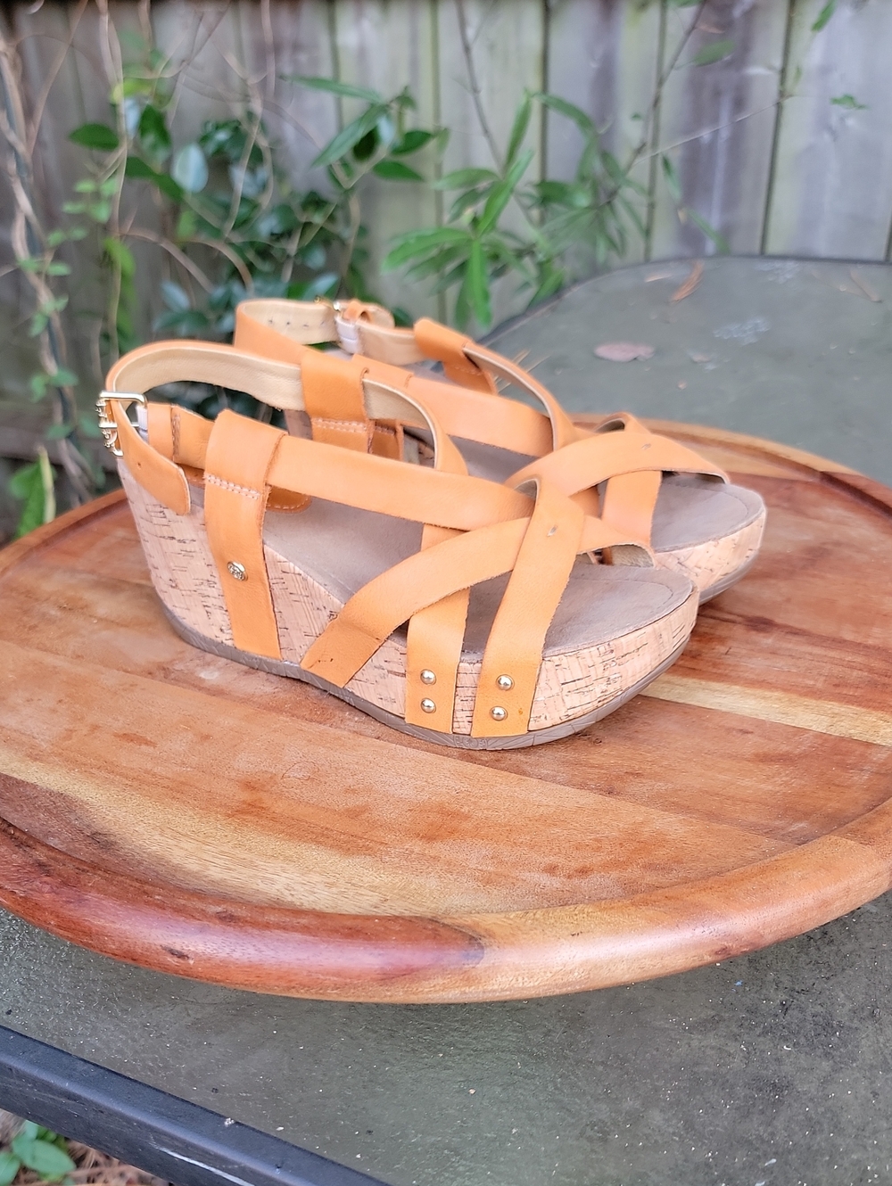 Bussola Wedge Sandals in Old Luggage Apricot Leather - Strappy Cork Platform 6.5 - Picture 4 of 9